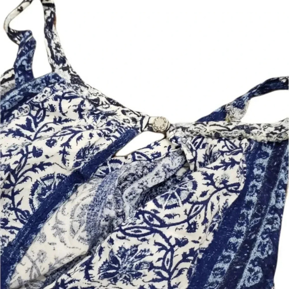 One Clothing Blue Boho Print Halter High Low Dress L - Picture 3 of 5